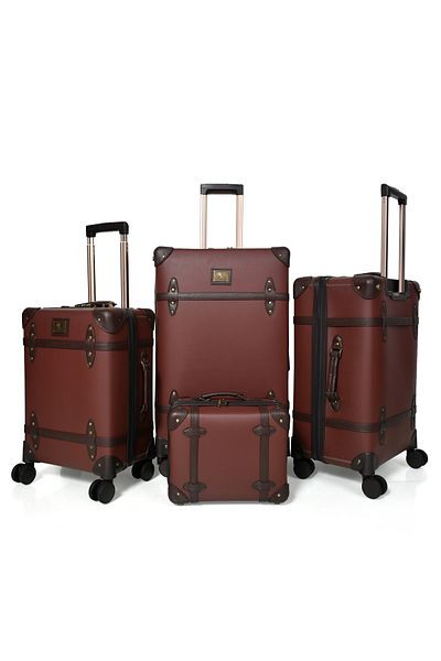 MORANO Classic Morano Leather 4-Piece Suitcase Set, Brown, Sizes 28''-24''-20'' Inch