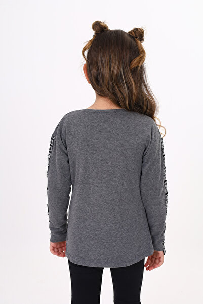 Toontoy Girl's Stone Embroidered Stripe Detailed T-Shirt