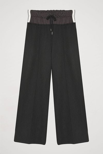 Quzu Dark Gray Wide Leg - Waist Fabric Match Trousers