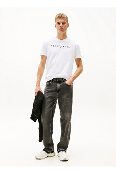 Tommy Jeans Bisiklet Yaka Beyaz Erkek T-Shirt DM0DM20744YBR TJM REG LINEAR LOGO