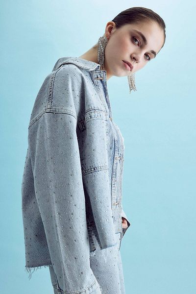 its basic Γυναικείο τζιν μπουφάν Snow Color - 3S5-3 Loose Cut, 100% Cotton, Stone Detail