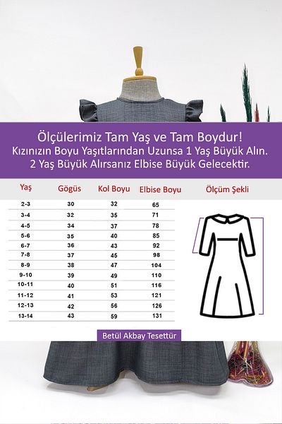 Betül Akbay Κοριτσίστικο λινό φόρεμα Hijab – Asude Model Ολόσωμο Γκρι