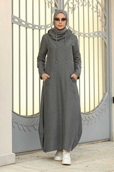 Neways Gray Hooded Denim Dress - 6034