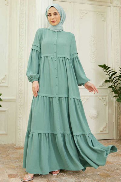 Neways 6549-Berlin Buttoned Gathered Ferace Mint Green