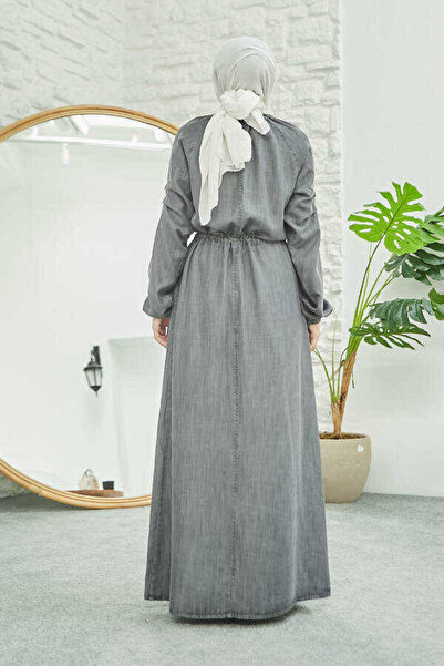 Neways 6501-DENİM REGLAN KOLLU CEPLİ ELBİSE Gri
