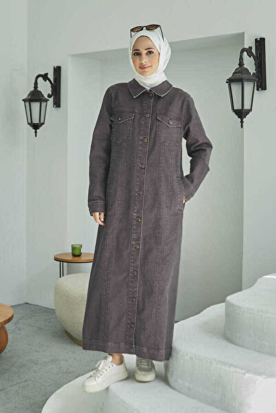 Neways 6373 - سترة طويلة من الدنيم باللون العنابي