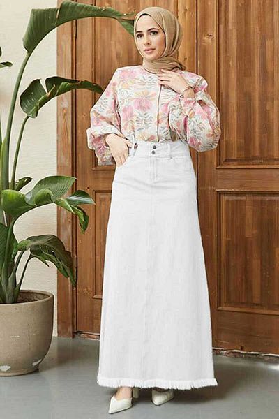 Neways 2252-Denim Tassel Skirt White