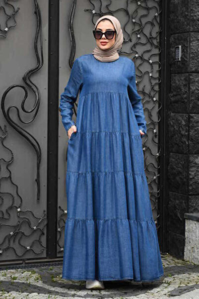 Neways Dark Blue 6400-Denim Piece Paint Dress