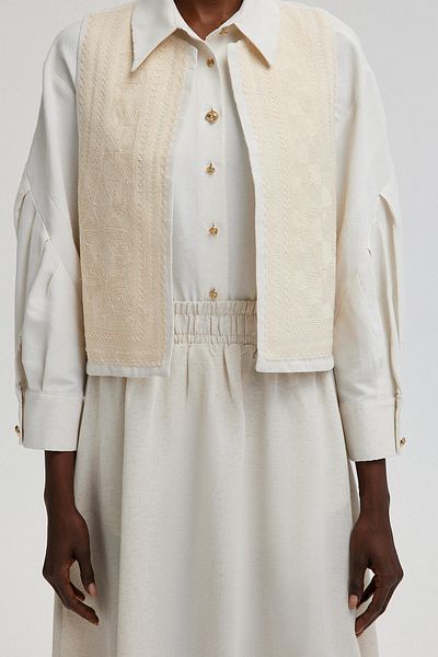 Touché Privé Linen Vest and Skirt Embroidered Set