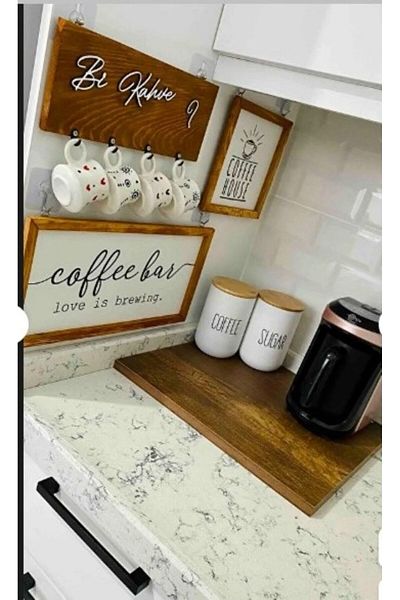 Wooden Factory Coffee Bar Coffee Corner Cup με κρεμάστρα Διακόσμηση τοίχου και στολίδι κουζίνας, σετ ξύλινο πάνελ