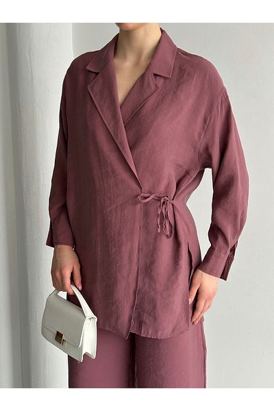 Laluvia Dusty Rose gallér részletes megkötött kimonó készlet - 8459