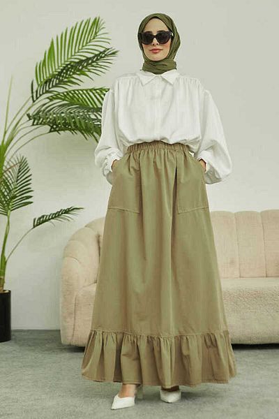 Neways 2281-Piece Painted Elastic Skirt Khaki