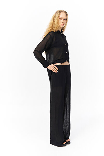 Quzu Side Zip Wide Leg Trousers Black