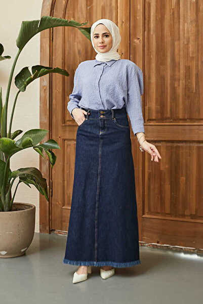 Neways تنورة من قماش الدنيم باللون الأزرق الداكن - 2252