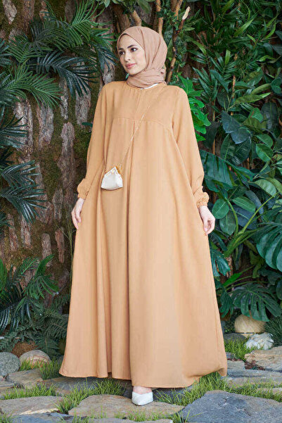 Neways 6482-berlin A Pileli Elbise Camel