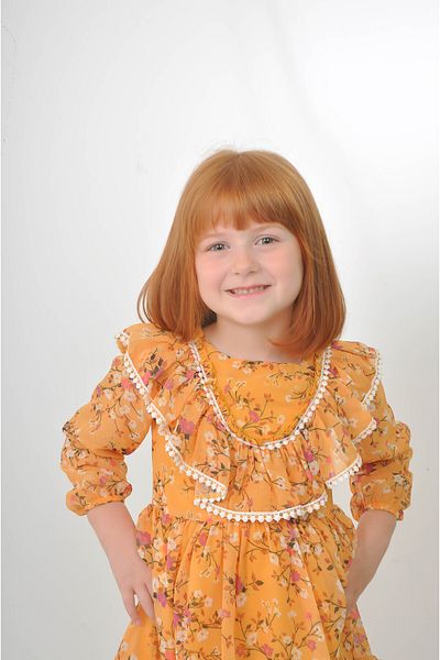 Filizdens Kids Rochie pentru fete Rochie cu pompon floral muștar Rochie casual pentru ziua de naștere