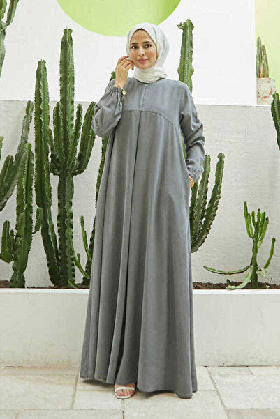 Neways 6482- A pileli Elbise Gri