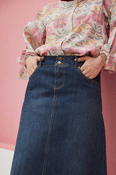 Neways 2252-denim Eteği Püsküllü Etek Koyu Mavi