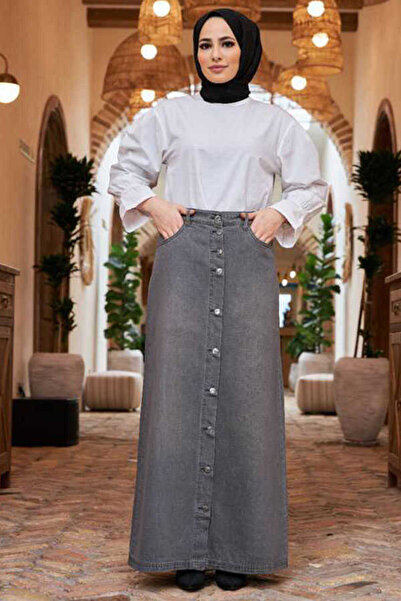 Neways 2079-DÜĞMELİ KOT ETEK Gri