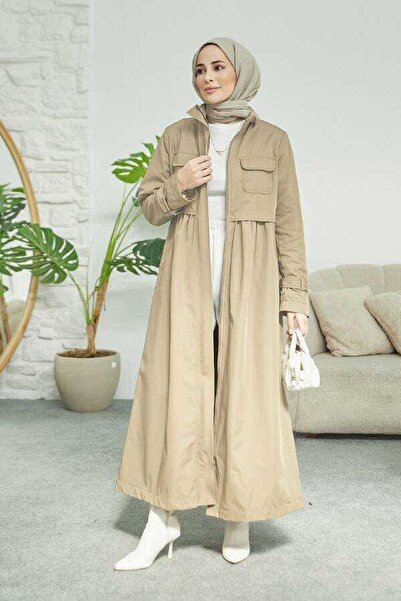 Neways 6302-inter Büzgülü Trençkot Bej