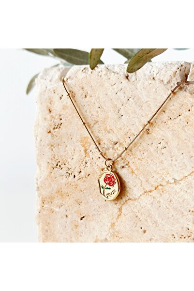 Boise Atelier Red Rose Steel Necklace | Çelik Kolye
