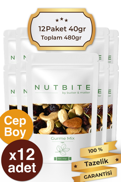 NUTBITE 12'li Cep Boy Gurme Mix - 12 x 40gram cep boy paketler - Sağlıklı Atı...
