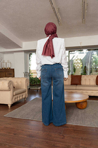 Neways 1067-Denim Dark Blue Wide Leg Trousers