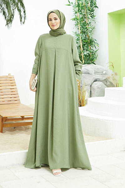 Neways 6482-Modal A Pleated Dress Khaki
