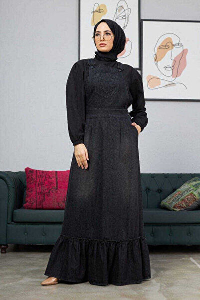 Neways 2263-denim Salopet Etek Fırfırlı Siyah