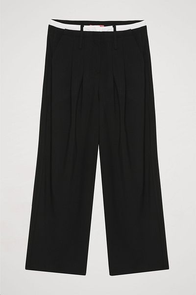 Quzu Black Double Waist Palazzo Trousers