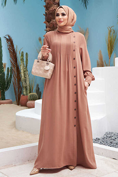 Neways 6508-krep Yandan Düğmeli Ferace Büsküvit