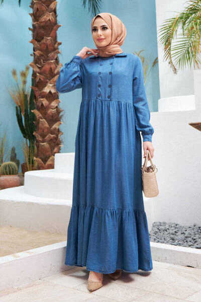 Neways 6593- Denim Elbise Koyu Mavi