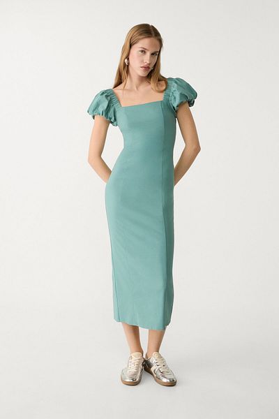 Stradivarius Puff Sleeve Midi Dress Adha