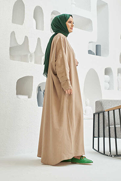 Neways 6618-Modal Süs Düğmeli Abaya Vizon