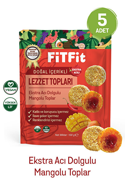 FitFit كرات النكهة ذات المكونات الطبيعية |   كرات فاكهة التمر بالموز المعبأة بالنكهة الحارة جداً 100 جرام × 5 قطع