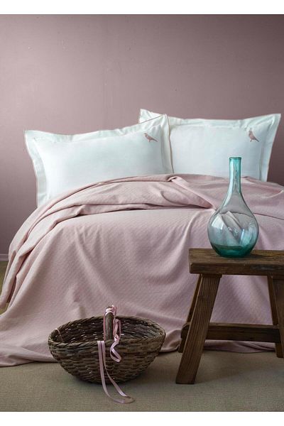 Apricitas HOME مجموعة بيكيه فاخرة مطرزة مزدوجة Pure Blush - مجموعة بيكيه مع غطاء لحاف
