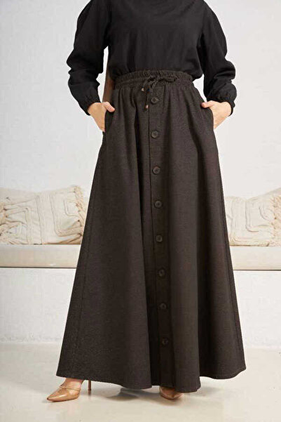 Neways 2215-denim Mevlana Düğmeli Etek Haki