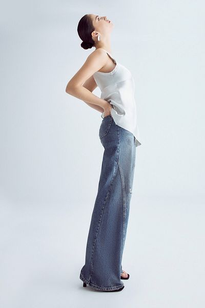 its basic Blugi de damă cu talie înaltă, cu croiala dreaptă, denim - culoare T.Jeans, 100% bumbac, 10S5-32