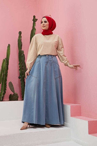 Neways 2195-parçalı Mevlana Kot Etek Mavi