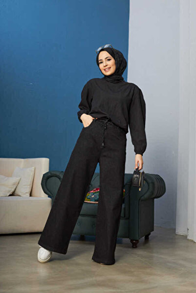 Neways 1123-bağcıklı Bol Paça Pantolon Siyah