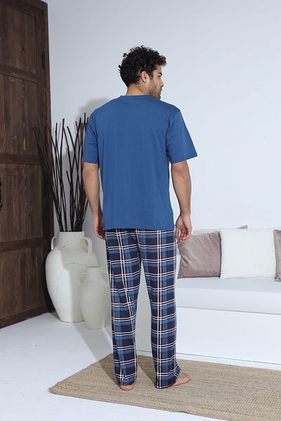 CALİA Set de pijamale din jerseu din bumbac pieptănat cu mânecă scurtă de vară pentru bărbați