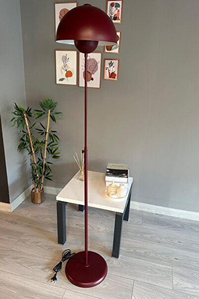 Bamyum Vega Lambader Vişne Çürüğü Renk Modern Dekoratif Metal Oturma Odası Çalışma Odası Zemin Lambası