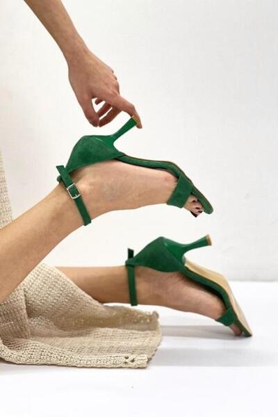 inizio Green Suede Single Strap Shoes Lk210