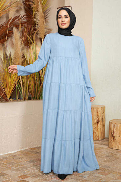 Neways 6400- Büzgülü Elbise Mavi