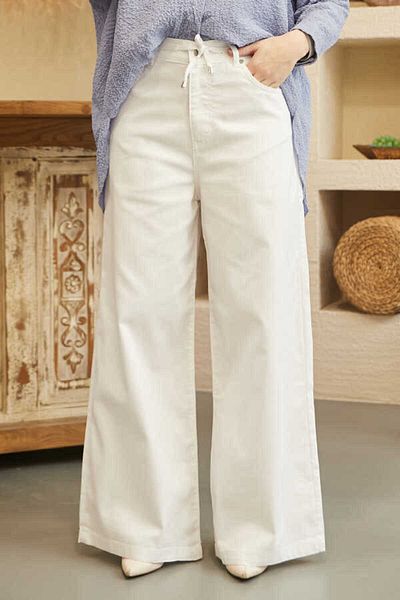Neways Lace-Up Denim Trousers 1123 - Wide Leg, White