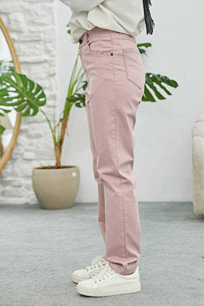 Neways Denim Yüksek Belli Dar Paça Pantolon Pudra