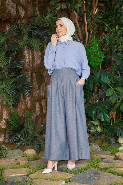 Neways 1161-pileli Cepli Kot Pantolon Etek Koyu Mavi