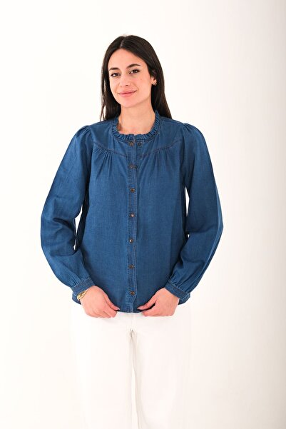 Blues Outlet ΓΥΝΑΙΚΕΙΟ ΠΟΥΚΑΜΙΣΟ ΤΖΙΝ ΜΕ ΠΟΥΚΑΜΙΣΟ ΚΡΙΚΟ ΚΡΙΚΟ ΜΠΛΕ