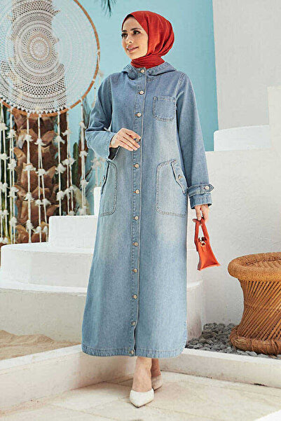 Neways 6329-denim Kapşonlu Kap Mavi