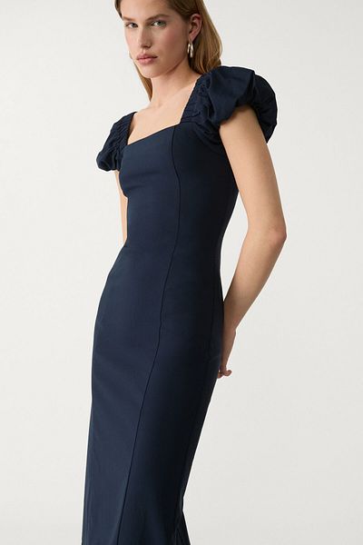 Stradivarius Puff Sleeve Midi Dress Adha